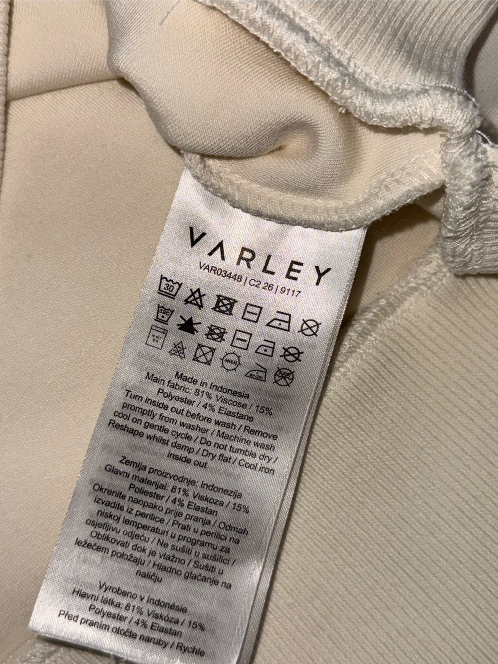 Varley V-Neck Knit-Trim Pullover in Cream - Picture 3 of 5